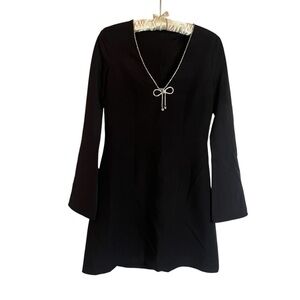 Thirty Thirty A Line Chiffon Mini Dress Sz S Rhinestone Bow Bell Sleeve Flirty